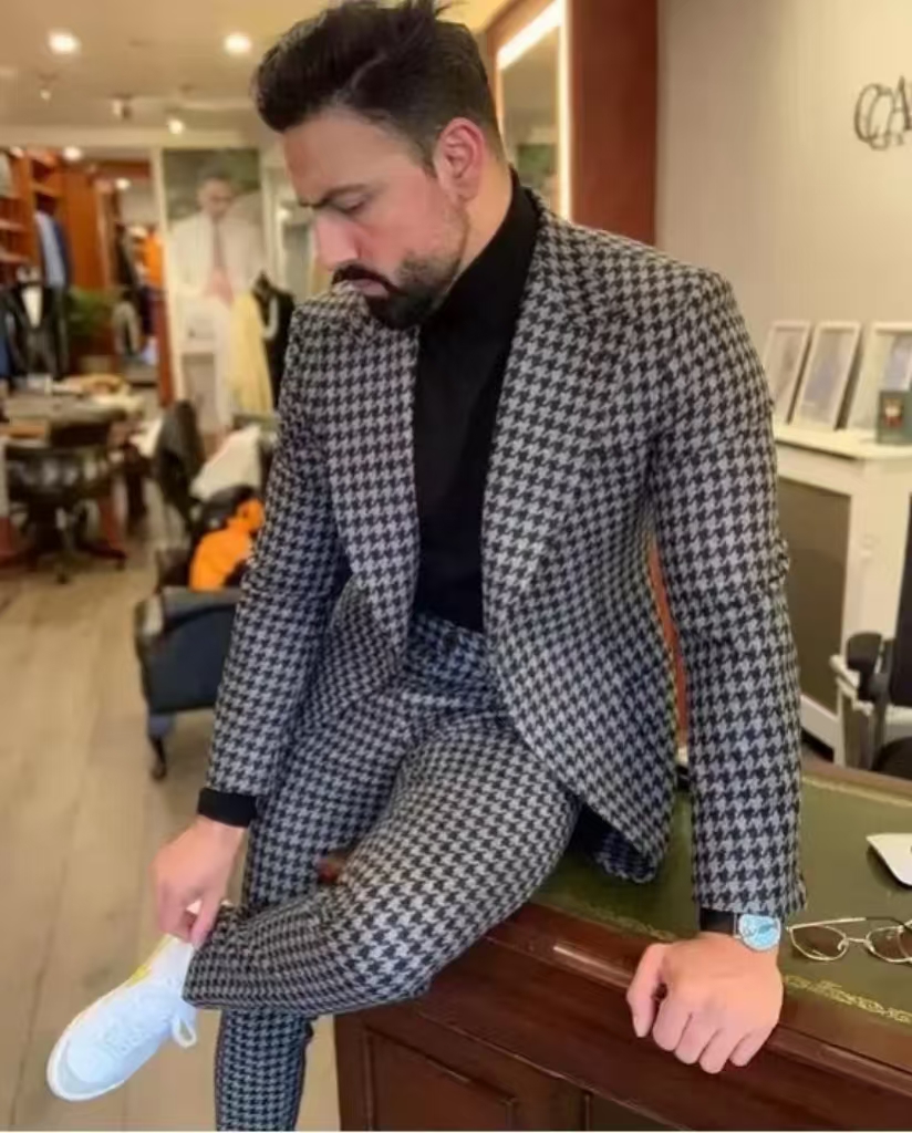 Men Formal Wear With Blazer - Houndstooth خمر الرجال البدلة الذروة التلبيب