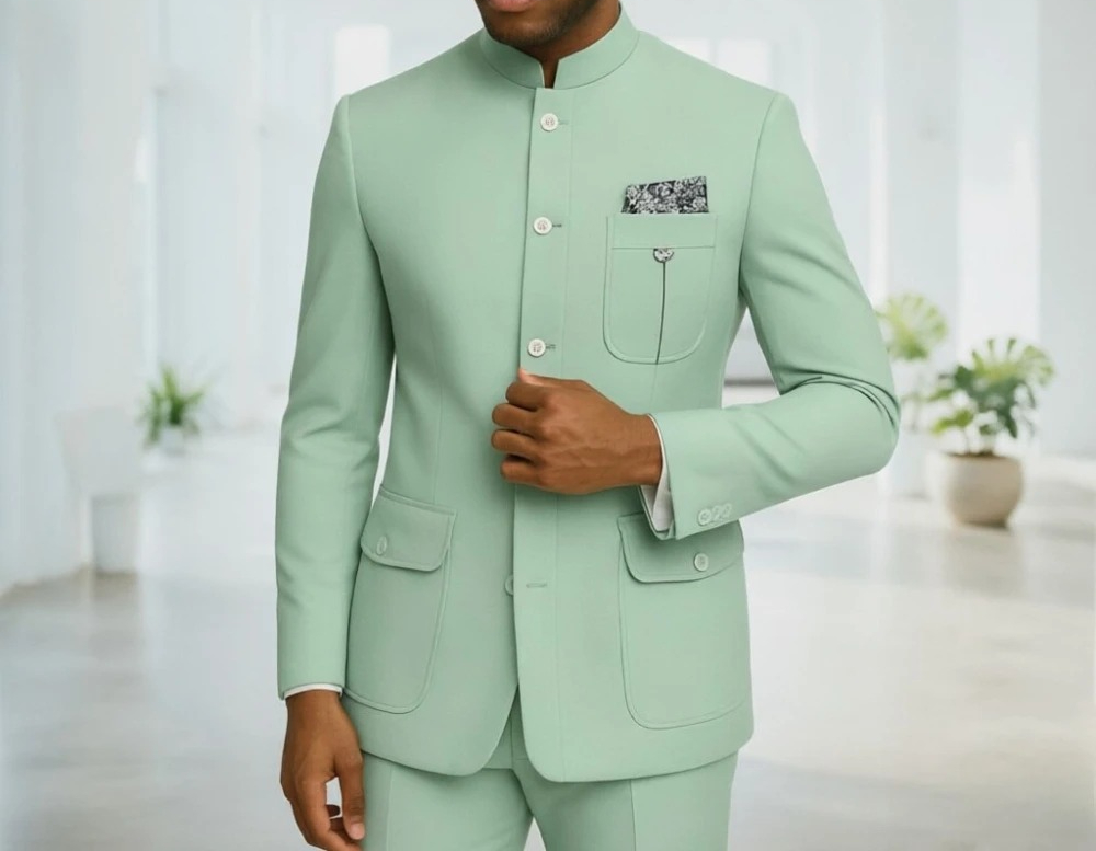 Men Formal Wear With Blazer - بدلة سفاري رجالية فاخرة باللون الأخضر