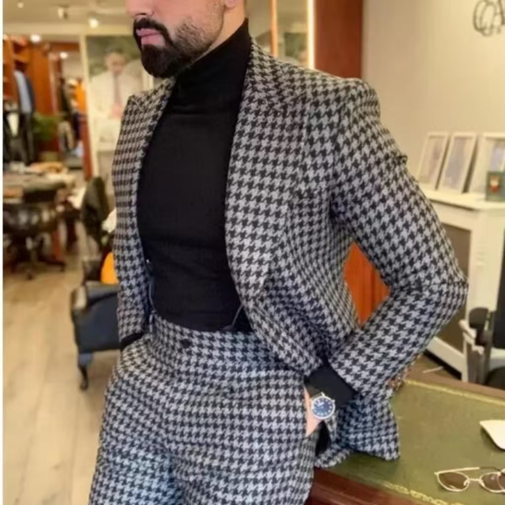 Houndstooth خمر الرجال البدلة  - مراجعة Men Formal Wear With Blazer وسعره