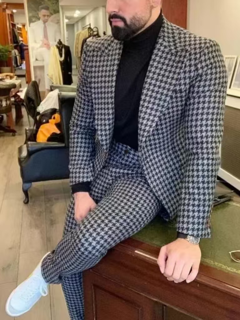 Houndstooth خمر الرجال البدلة  - مراجعة Men Formal Wear With Blazer وسعره