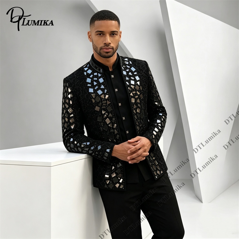 بدلة رجالية سوداء بياقة ماندار - مراجعة Men Formal Wear With Blazer وسعره