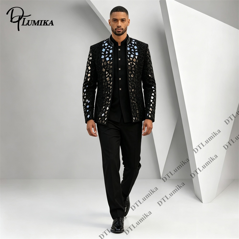 بدلة رجالية سوداء بياقة ماندار - مراجعة Men Formal Wear With Blazer وسعره