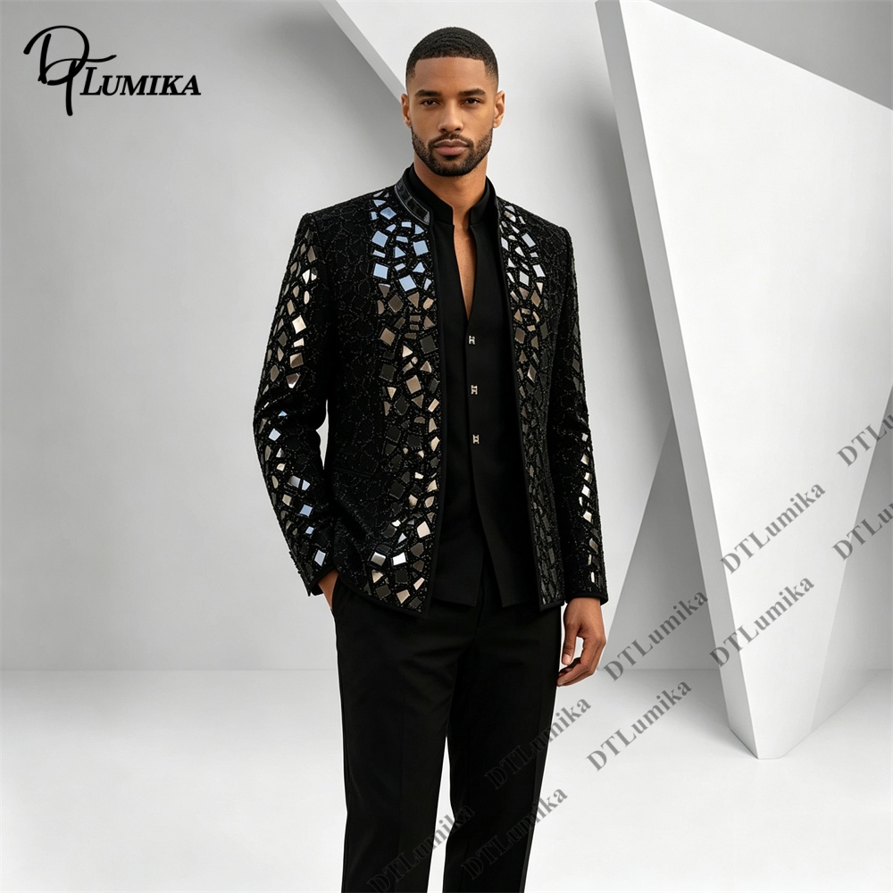بدلة رجالية سوداء بياقة ماندار - مراجعة Men Formal Wear With Blazer وسعره