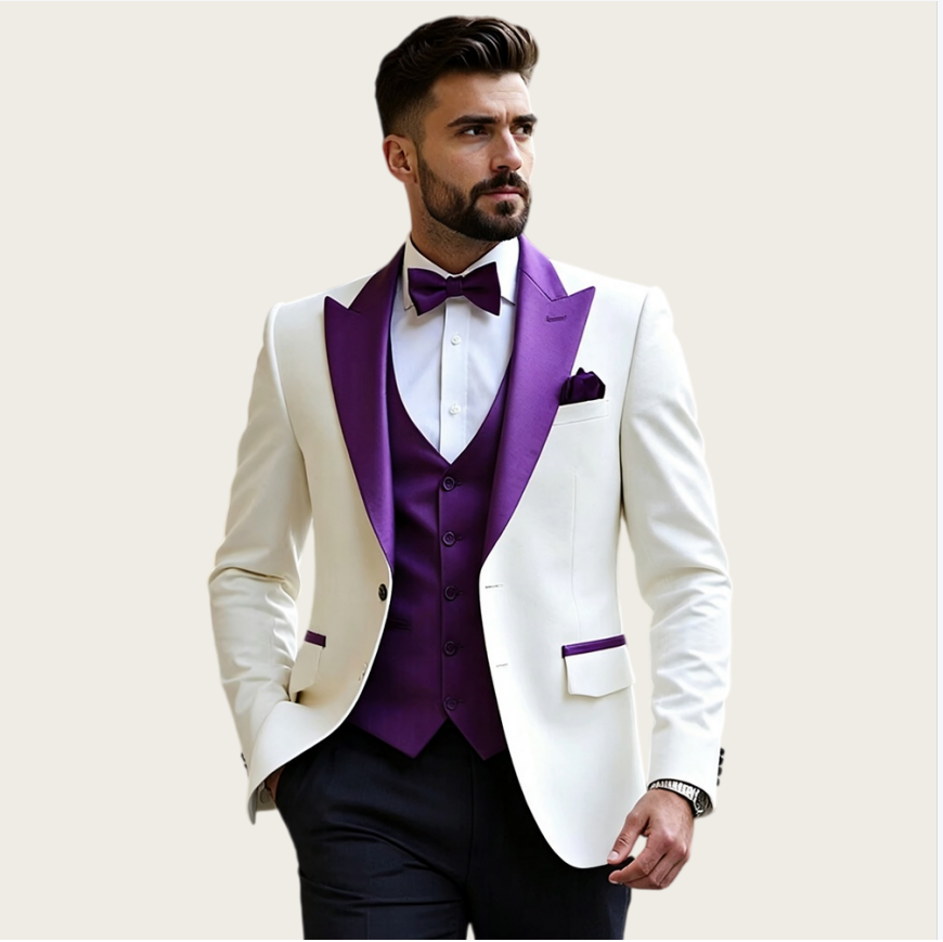 بدلات رجالية بيضاء 3 قطع بقصة  - مراجعة Men Formal Wear With Blazer وسعره