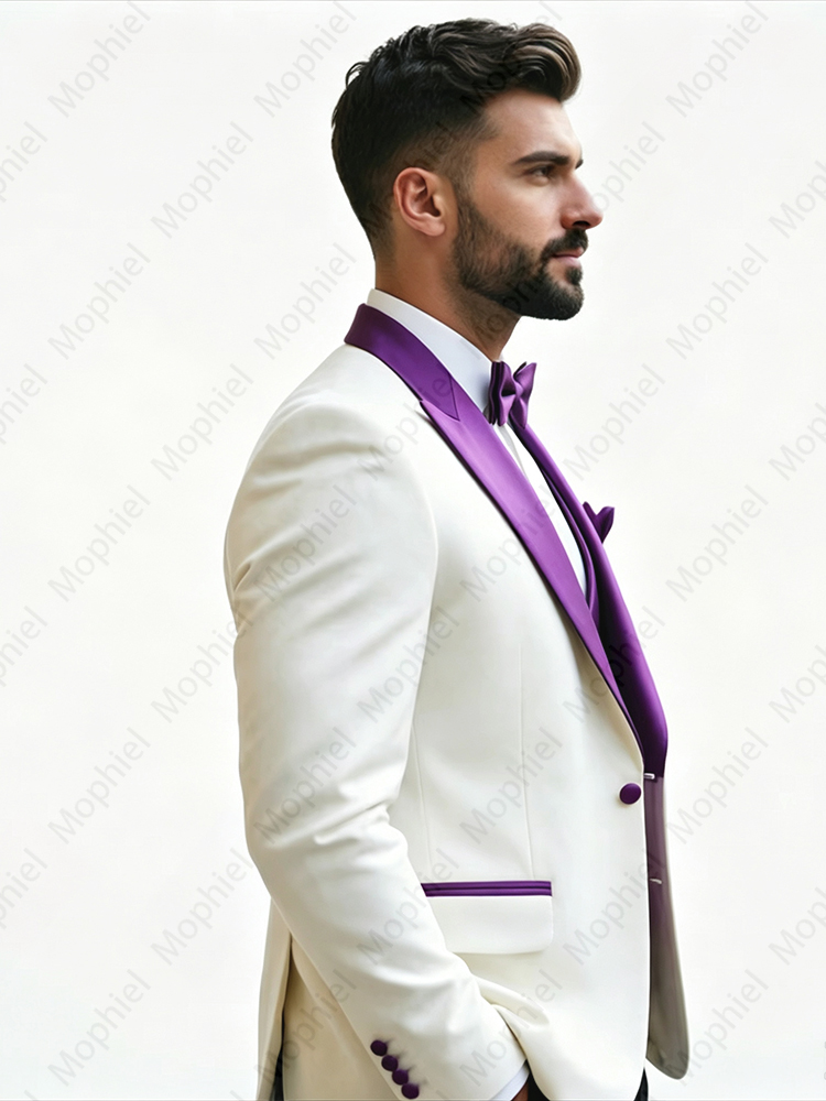 بدلات رجالية بيضاء 3 قطع بقصة  - مراجعة Men Formal Wear With Blazer وسعره