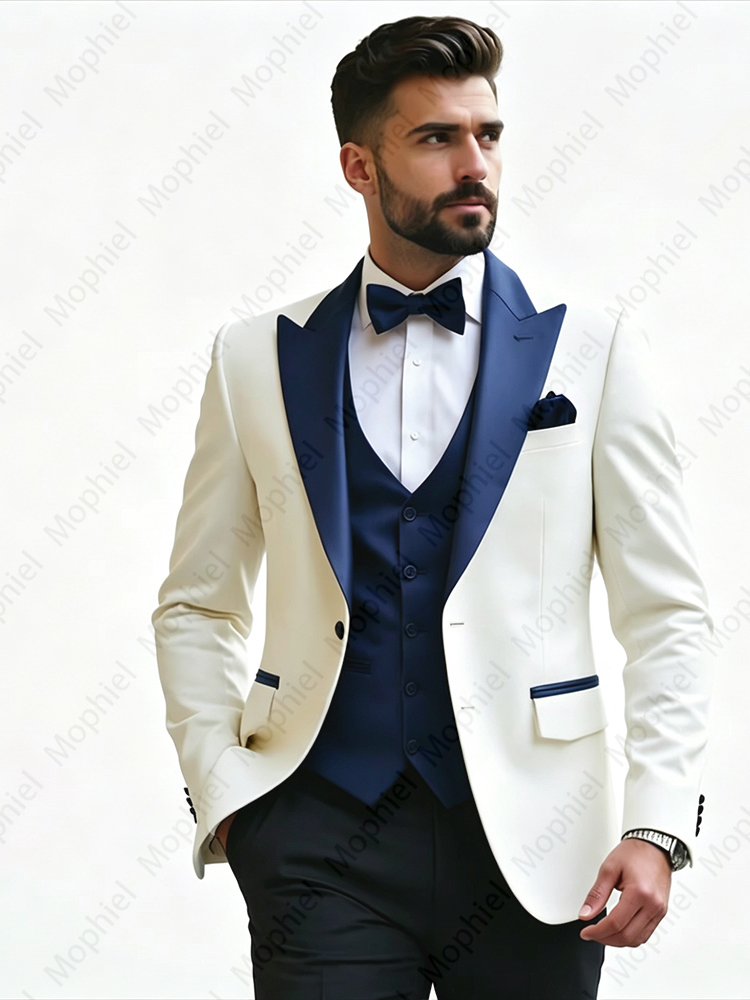 بدلات رجالية بيضاء 3 قطع بقصة  - مراجعة Men Formal Wear With Blazer وسعره